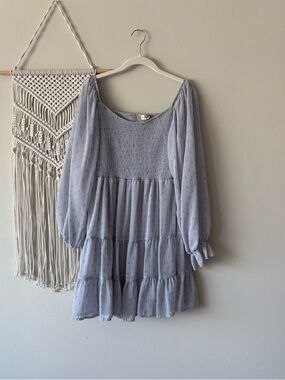 Altar'd State Light Blue Smocked Square-Neck Peasant Top with Gold Dots
